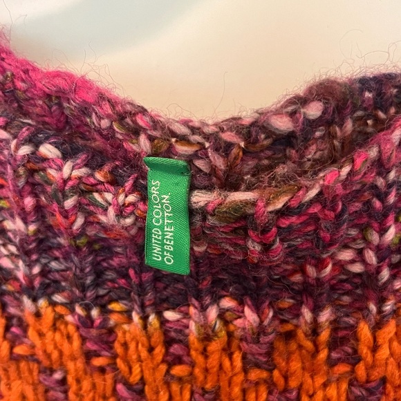 United Colors Of Benetton Orange Purple Knit Finge Boho Sweater approx size S - Picture 5 of 7
